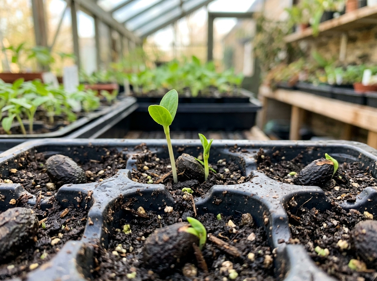 Pawpaw seeds sprouting in the nursery